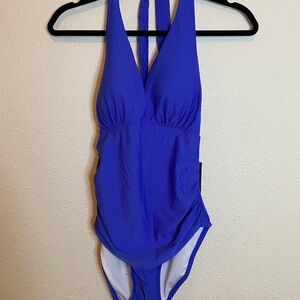 Tommy Hilfiger Blue One-Piece Swimsuit with Plunging V-Neckline